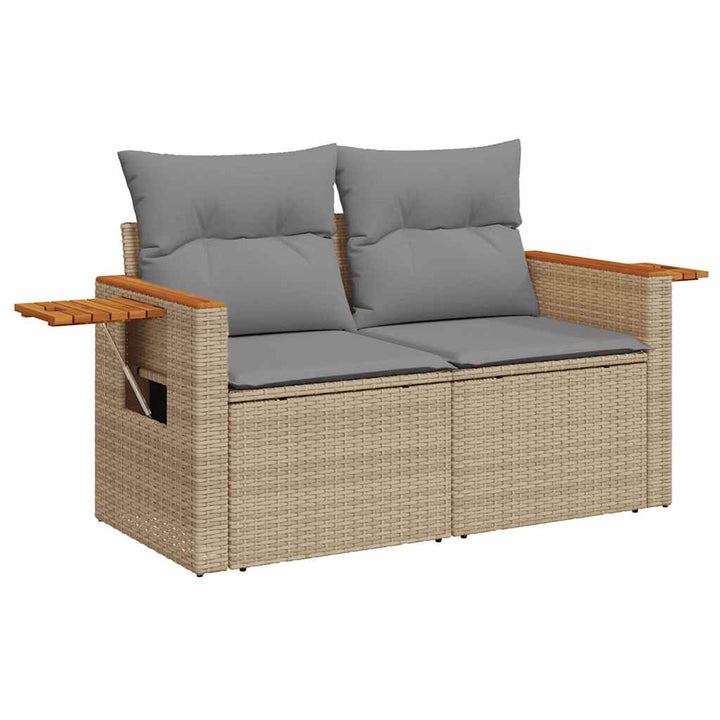 sofasæt til haven 6 dele med hynder polyrattan akacietræ beige