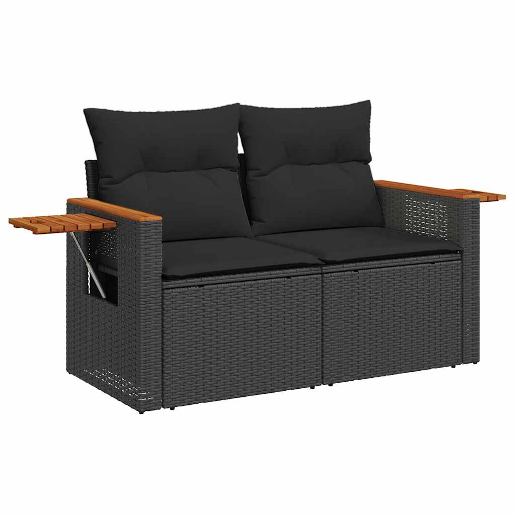 sofasæt til haven 7 dele med hynder polyrattan akacietræ sort