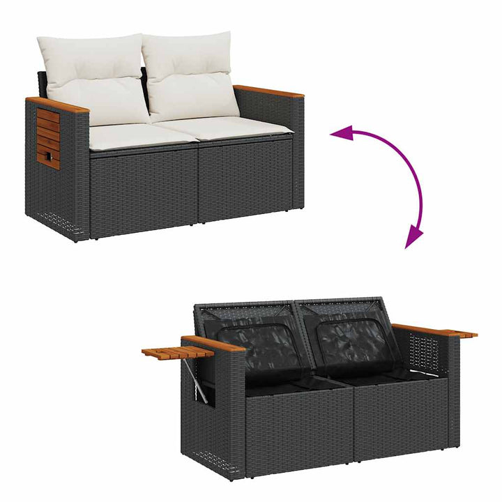 sofasæt til haven 7 dele med hynder polyrattan akacietræ sort