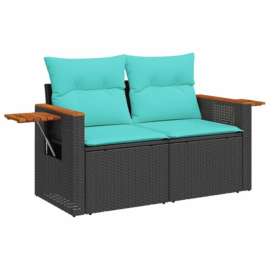 sofasæt til haven 7 dele med hynder polyrattan akacietræ sort