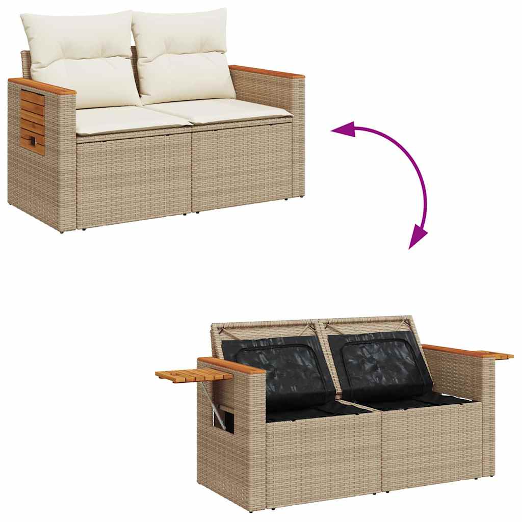 sofasæt til haven 7 dele med hynder polyrattan akacietræ beige
