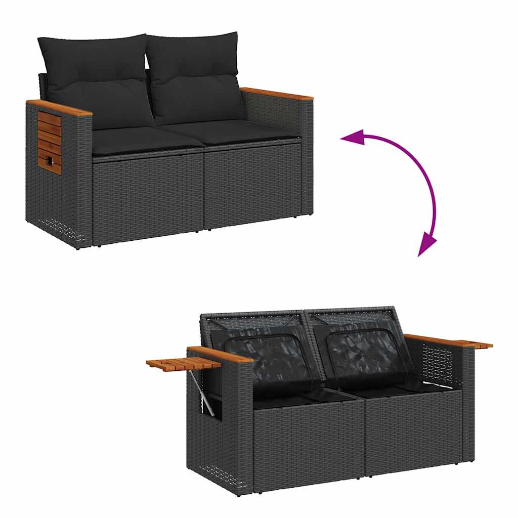 sofasæt til haven 8 dele med hynder polyrattan akacietræ sort