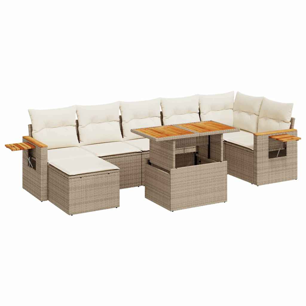 sofasæt til haven 8 dele med hynder polyrattan akacietræ beige