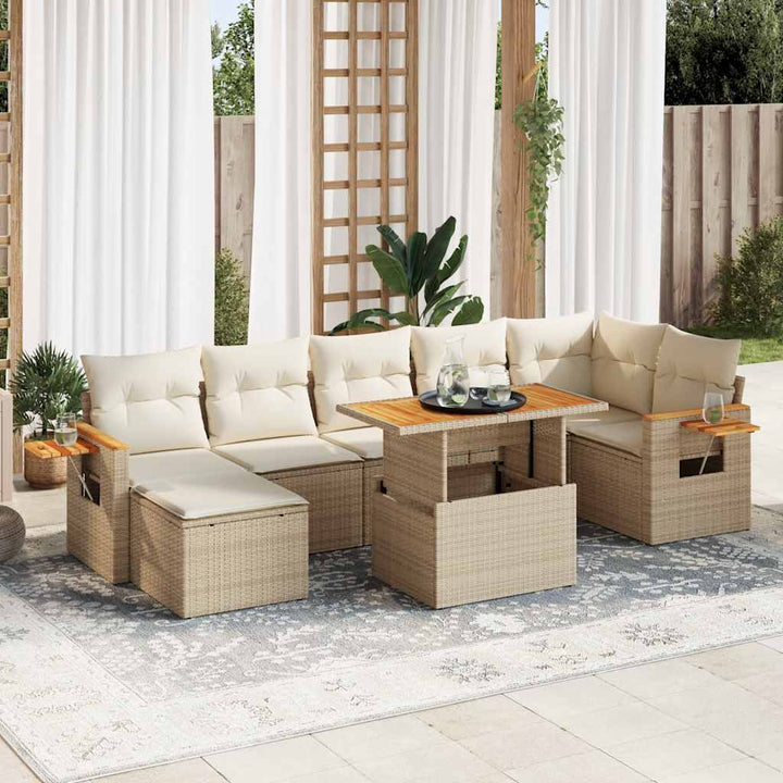 sofasæt til haven 8 dele med hynder polyrattan akacietræ beige