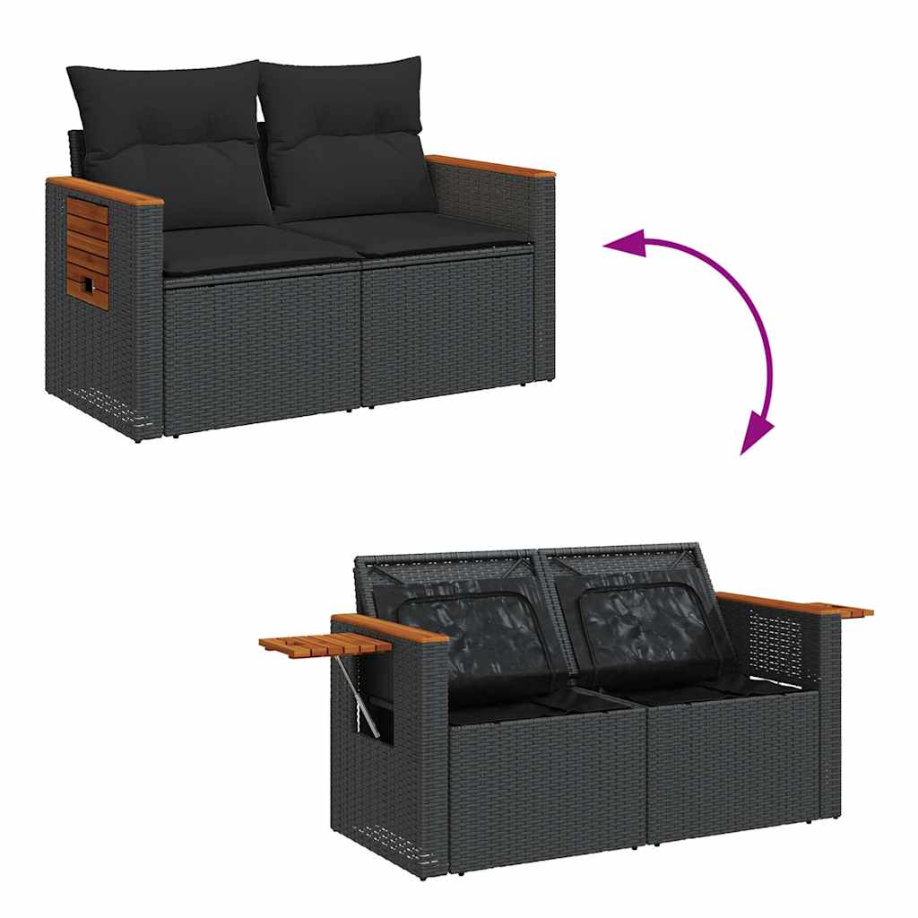 sofasæt til haven 9 dele med hynder polyrattan akacietræ sort
