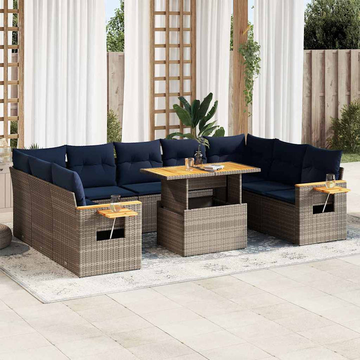 sofasæt til haven 10 dele med hynder polyrattan akacietræ grå