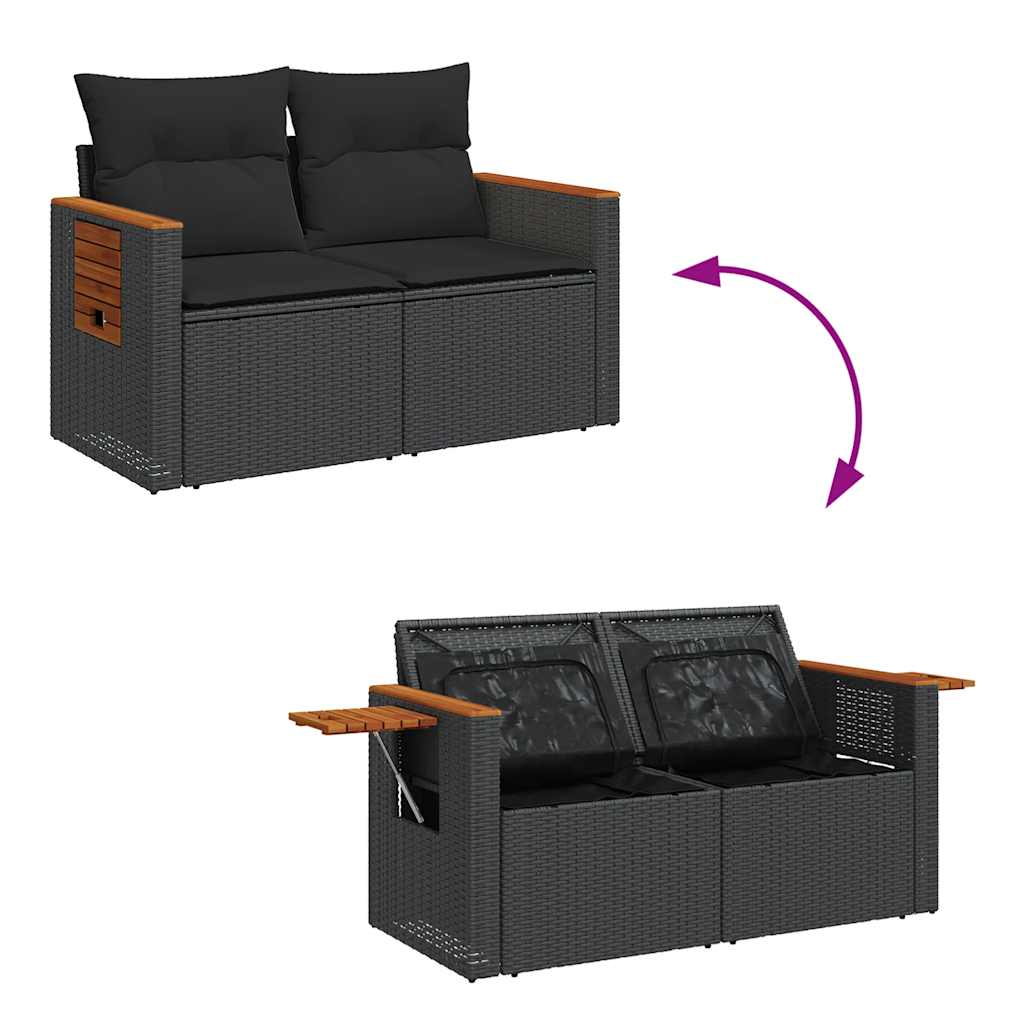 sofasæt til haven 11 dele med hynder polyrattan akacietræ sort