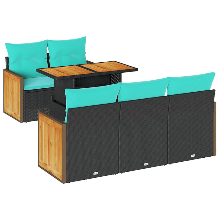 havesofasæt med 6 hynder sort polyrattan akacie