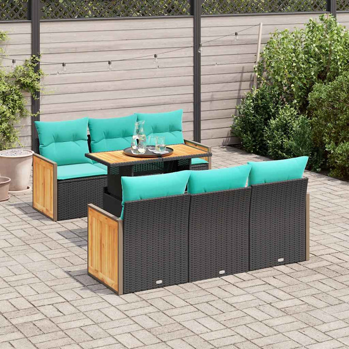 sofasæt til haven 7 dele med hynder polyrattan akacietræ sort
