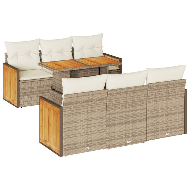 sofasæt til haven 7 dele med hynder polyrattan akacietræ beige