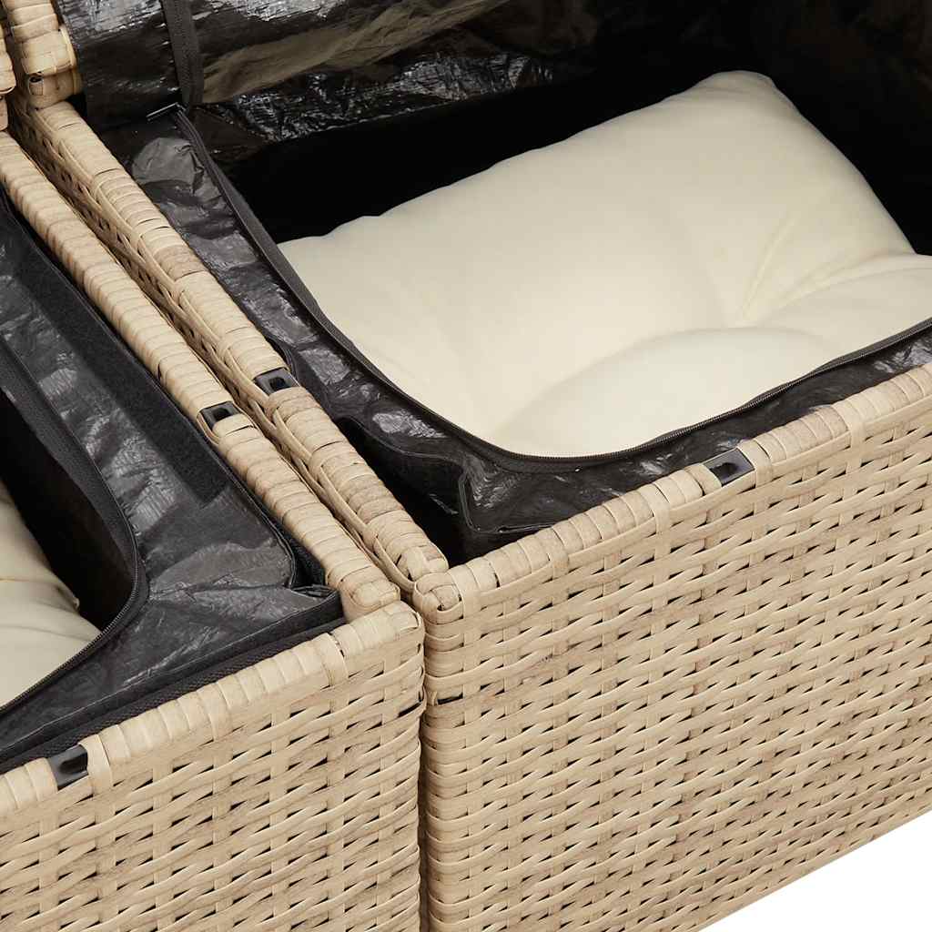 sofasæt til haven 7 dele med hynder polyrattan akacietræ beige