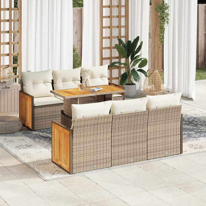 sofasæt til haven 7 dele med hynder polyrattan akacietræ beige
