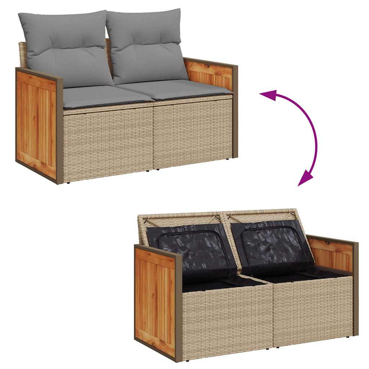 sofasæt til haven 7 dele med hynder polyrattan akacietræ beige
