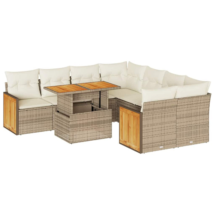 sofasæt til haven 9 dele med hynder polyrattan akacietræ beige