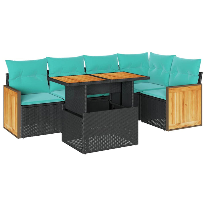 sofasæt til haven 6 dele med hynder polyrattan akacietræ sort