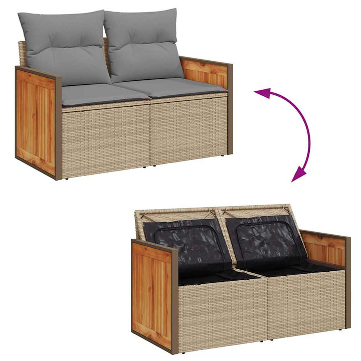 sofasæt til haven 7 dele med hynder polyrattan akacietræ beige
