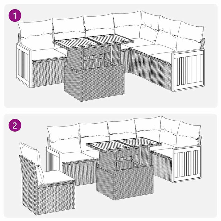 sofasæt til haven 7 dele med hynder polyrattan akacietræ beige