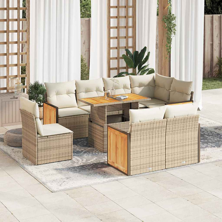 sofasæt til haven 9 dele med hynder polyrattan akacietræ beige