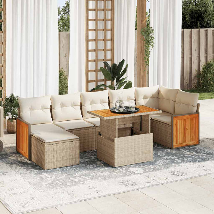 sofasæt til haven 8 dele med hynder polyrattan akacietræ beige