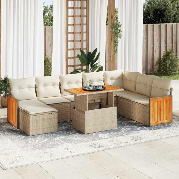 sofasæt til haven 9 dele med hynder polyrattan akacietræ beige