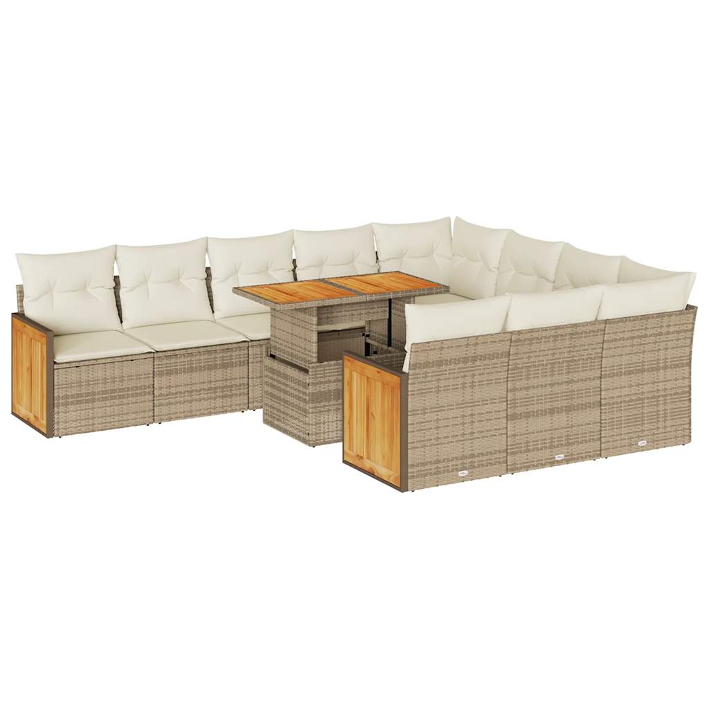 sofasæt til haven 11 dele med hynder polyrattan akacietræ beige