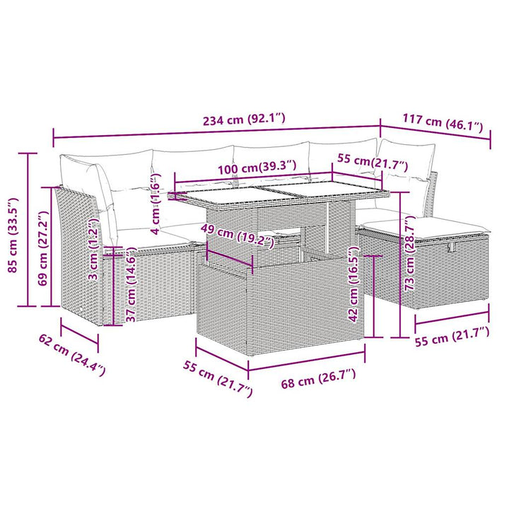 sofasæt til haven 6 dele med hynder polyrattan beige