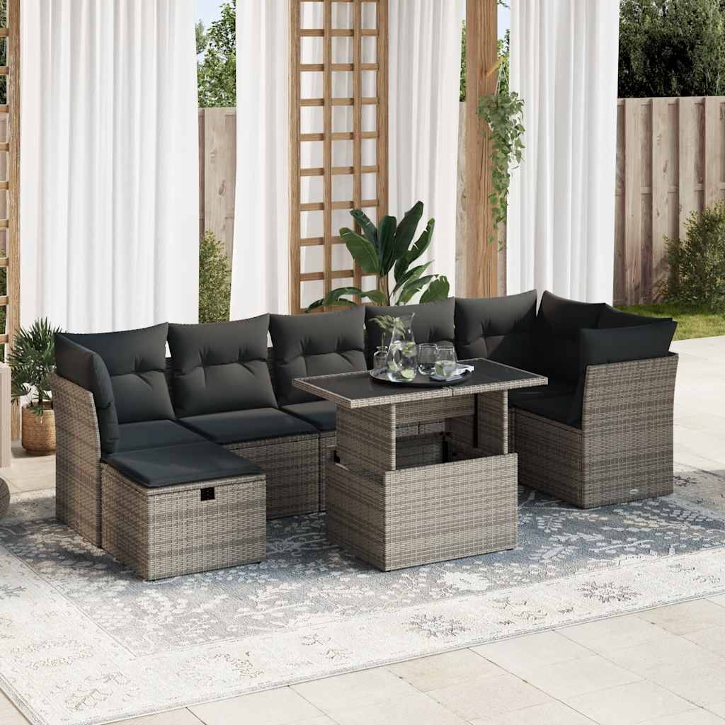 sofasæt til haven 8 dele med hynder polyrattan grå