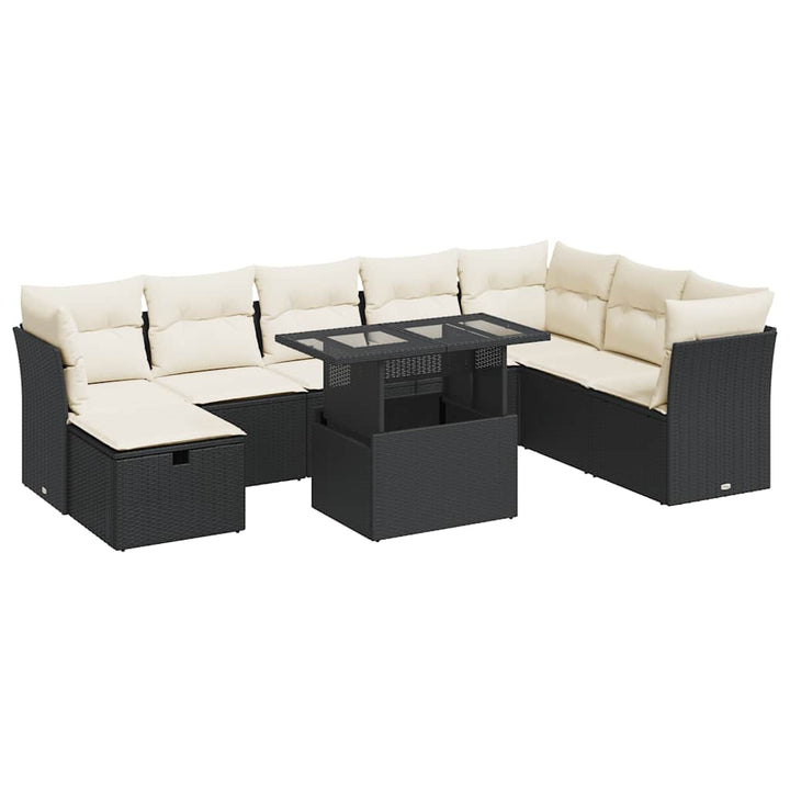 sofasæt til haven 9 dele med hynder polyrattan sort
