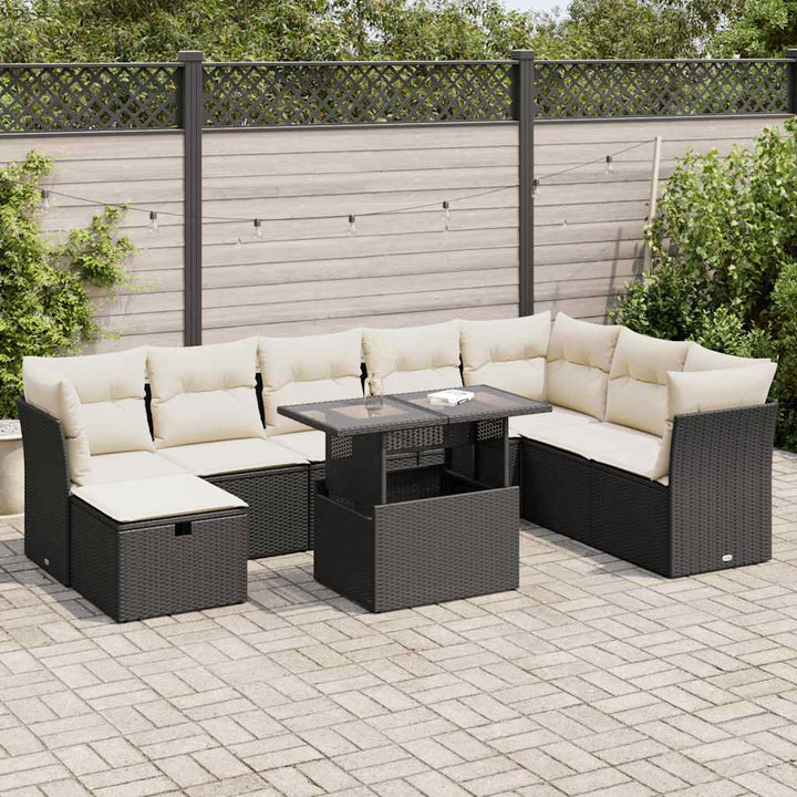 sofasæt til haven 9 dele med hynder polyrattan sort