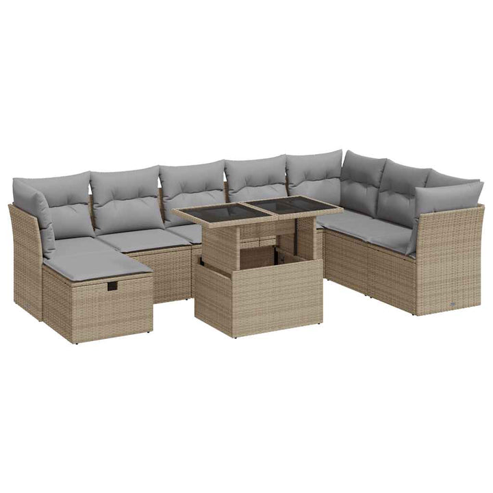 sofasæt til haven 9 dele med hynder polyrattan beige