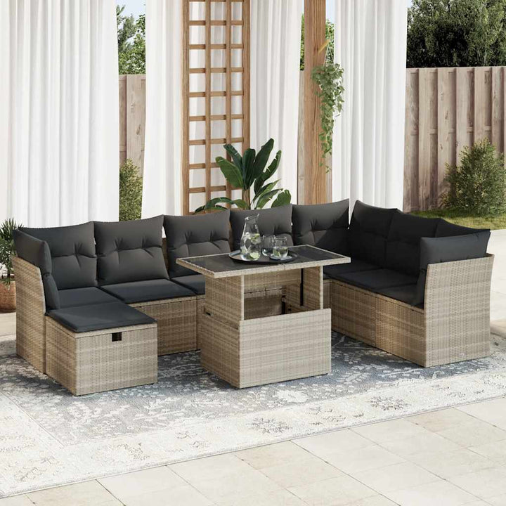 sofasæt til haven 9 dele med hynder polyrattan lysegrå