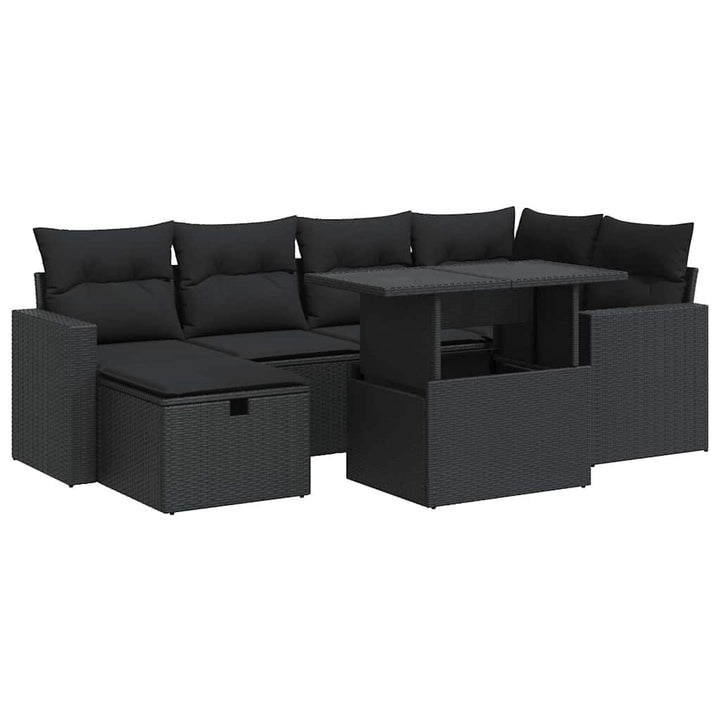 sofasæt til haven 7 dele med hynder polyrattan sort