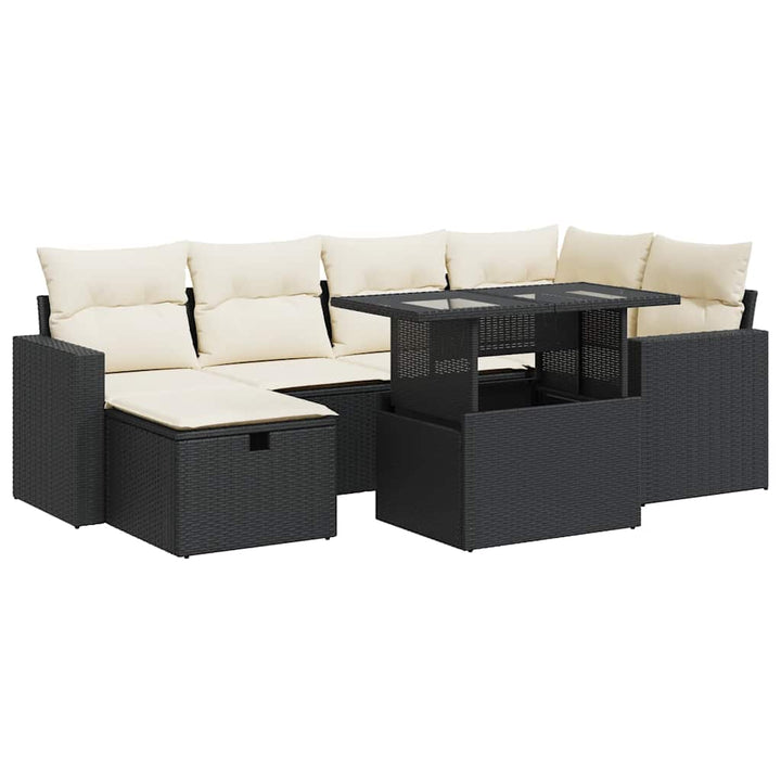 sofasæt til haven 7 dele med hynder polyrattan sort