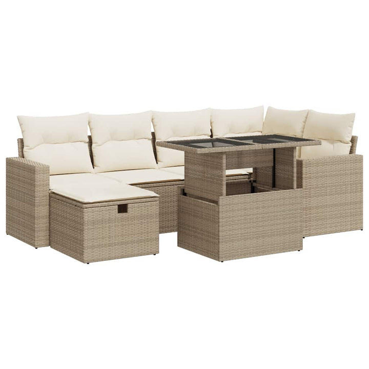 sofasæt til haven 7 dele med hynder polyrattan beige