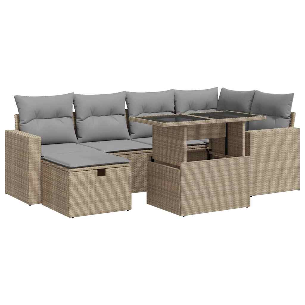 sofasæt til haven 7 dele med hynder polyrattan beige