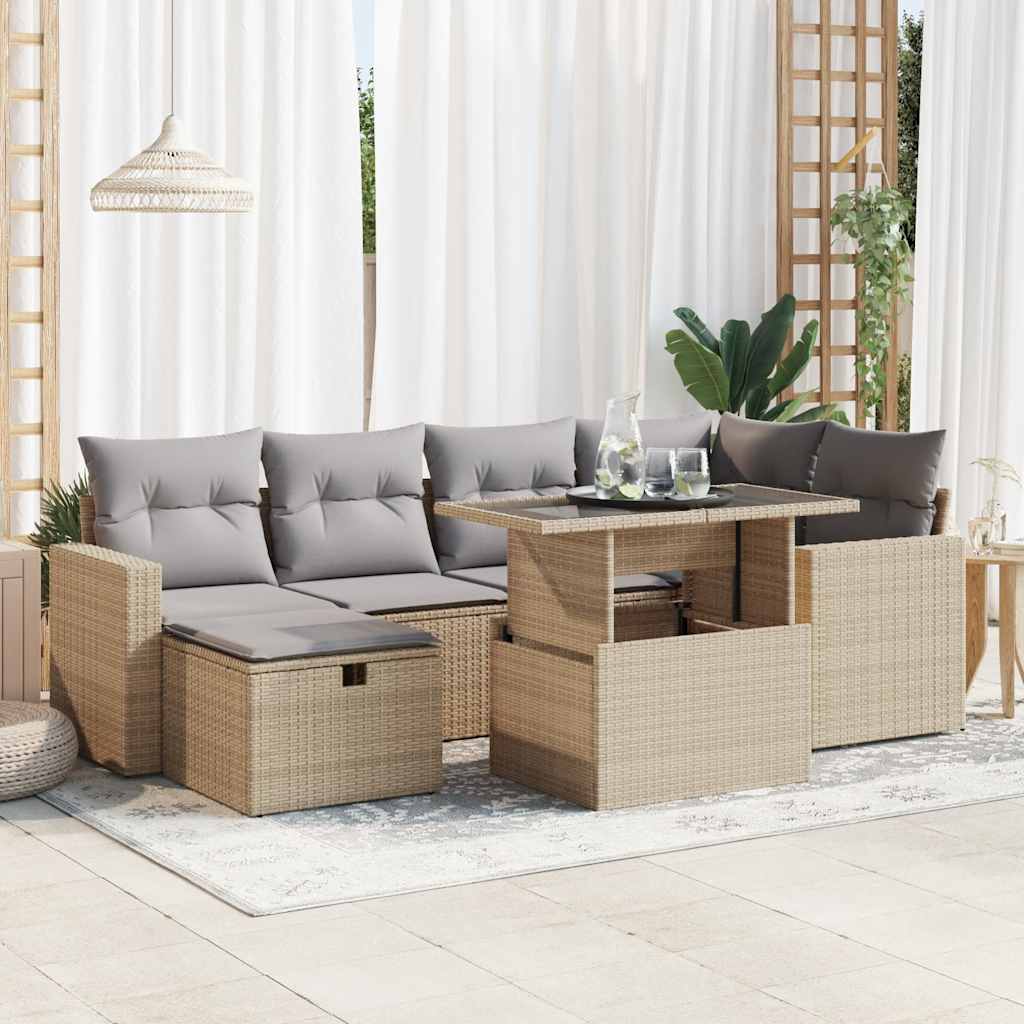 sofasæt til haven 7 dele med hynder polyrattan beige