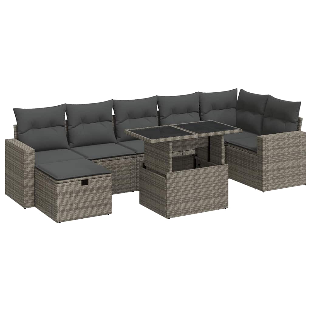 sofasæt til haven 8 dele med hynder polyrattan grå