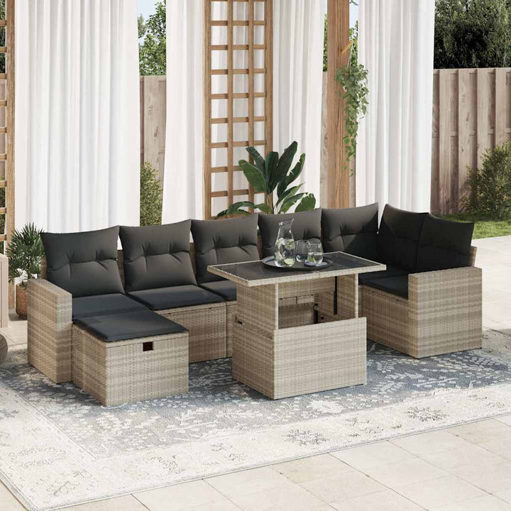 sofasæt til haven 8 dele med hynder polyrattan lysegrå