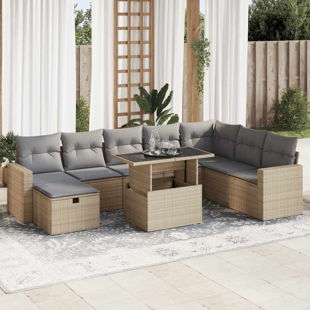 sofasæt til haven 9 dele med hynder polyrattan beige