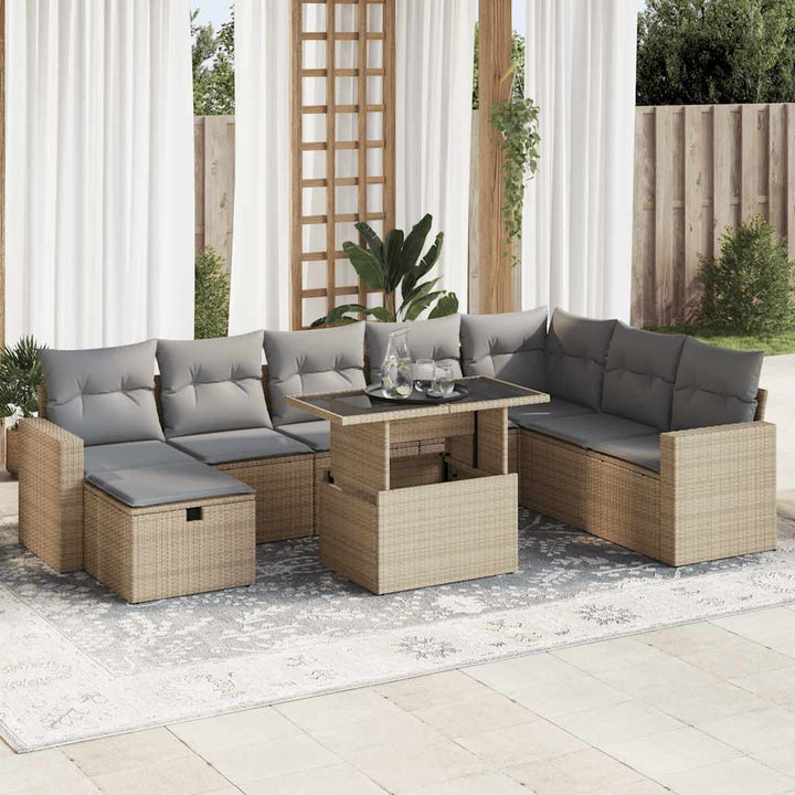 sofasæt til haven 9 dele med hynder polyrattan beige