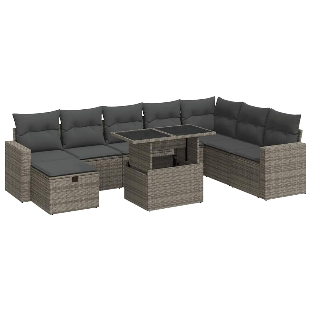 sofasæt til haven 9 dele med hynder polyrattan grå
