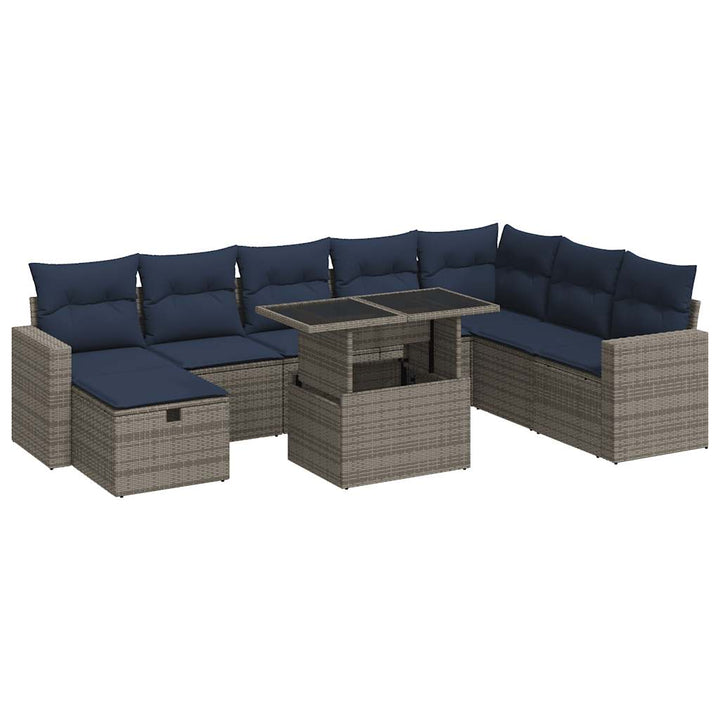 sofasæt til haven 9 dele med hynder polyrattan grå