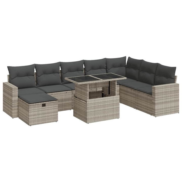 sofasæt til haven 9 dele med hynder polyrattan lysegrå