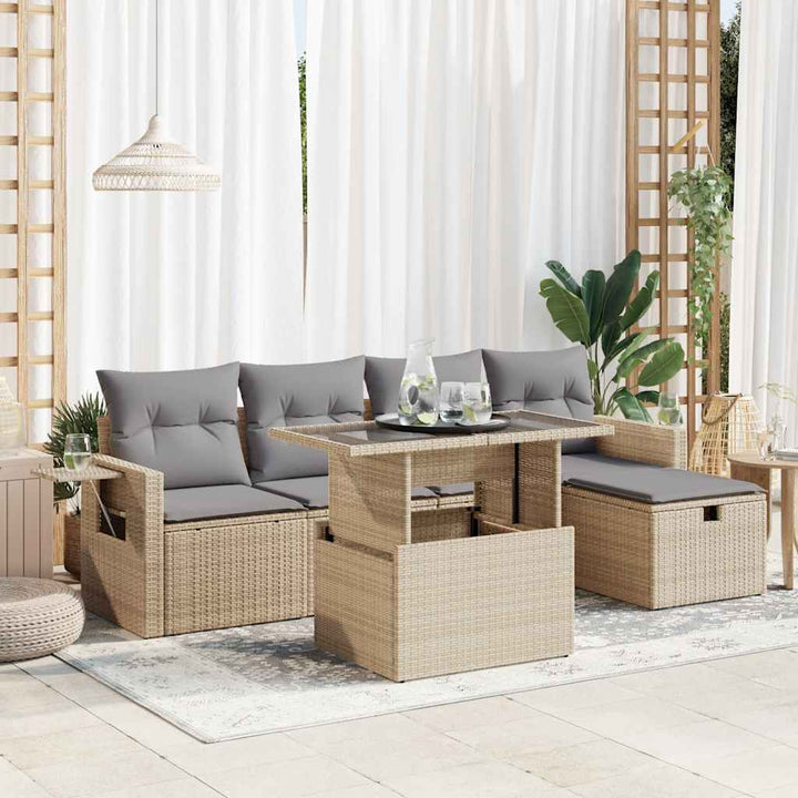 sofasæt til haven 6 dele med hynder polyrattan beige