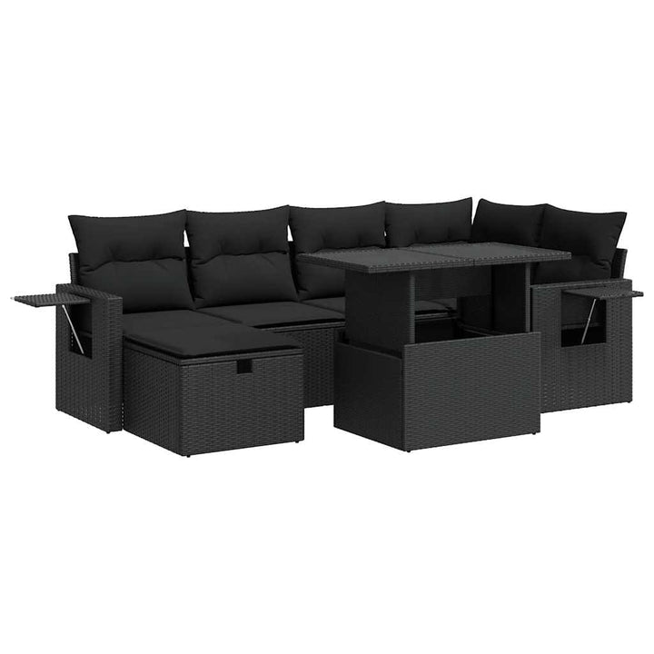 sofasæt til haven 7 dele med hynder polyrattan sort