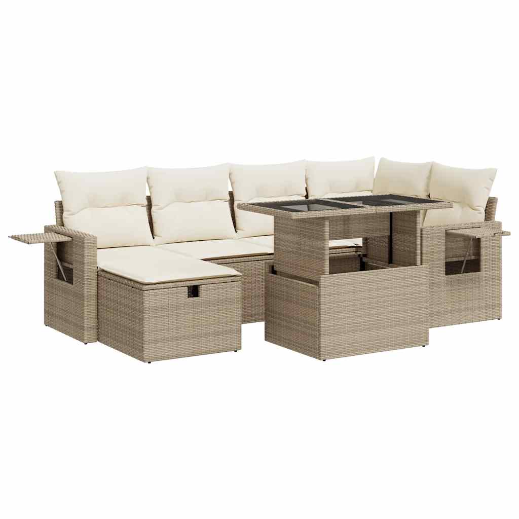 sofasæt til haven 7 dele med hynder polyrattan beige