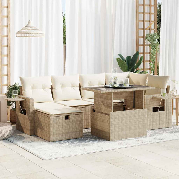 sofasæt til haven 7 dele med hynder polyrattan beige