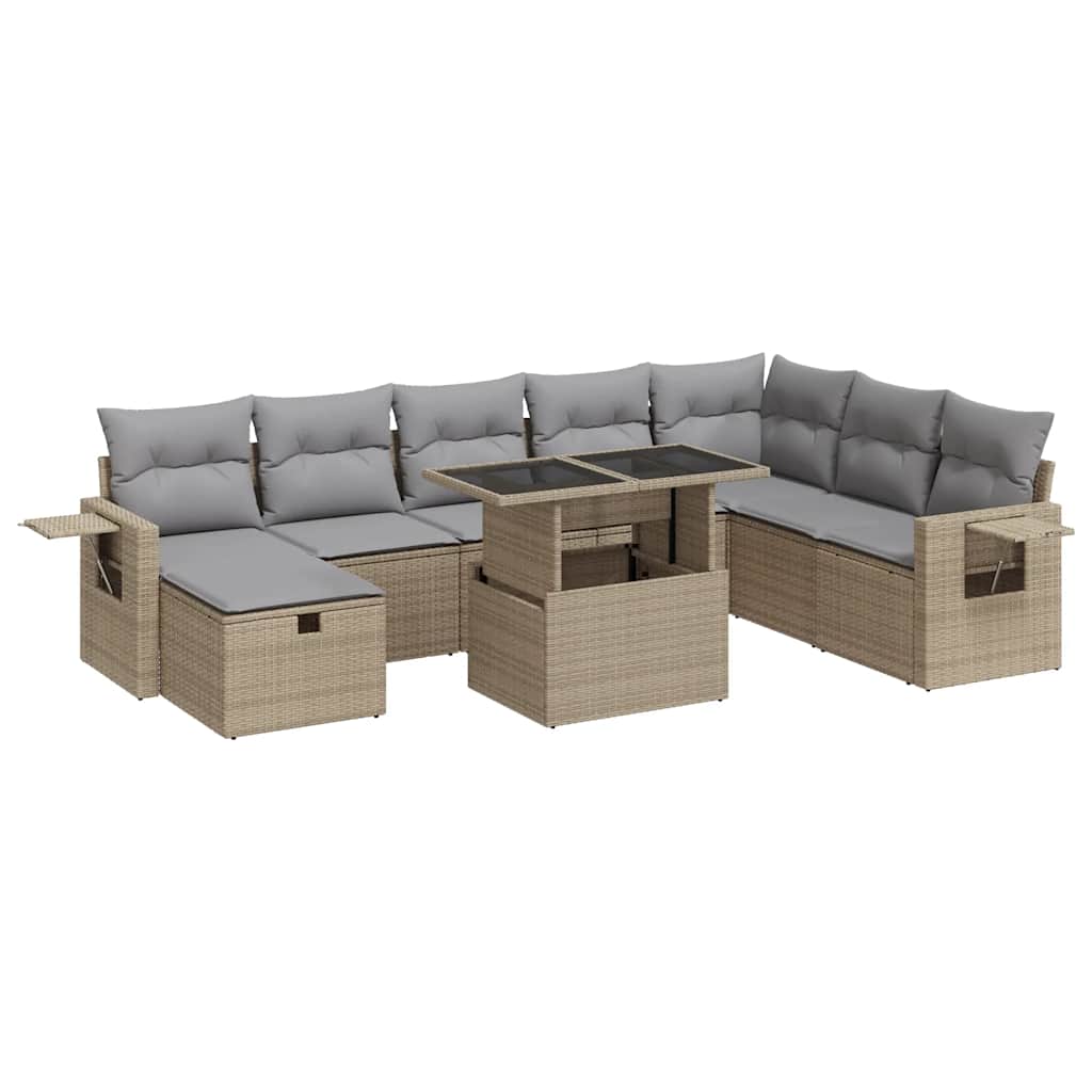 sofasæt til haven 9 dele med hynder polyrattan beige