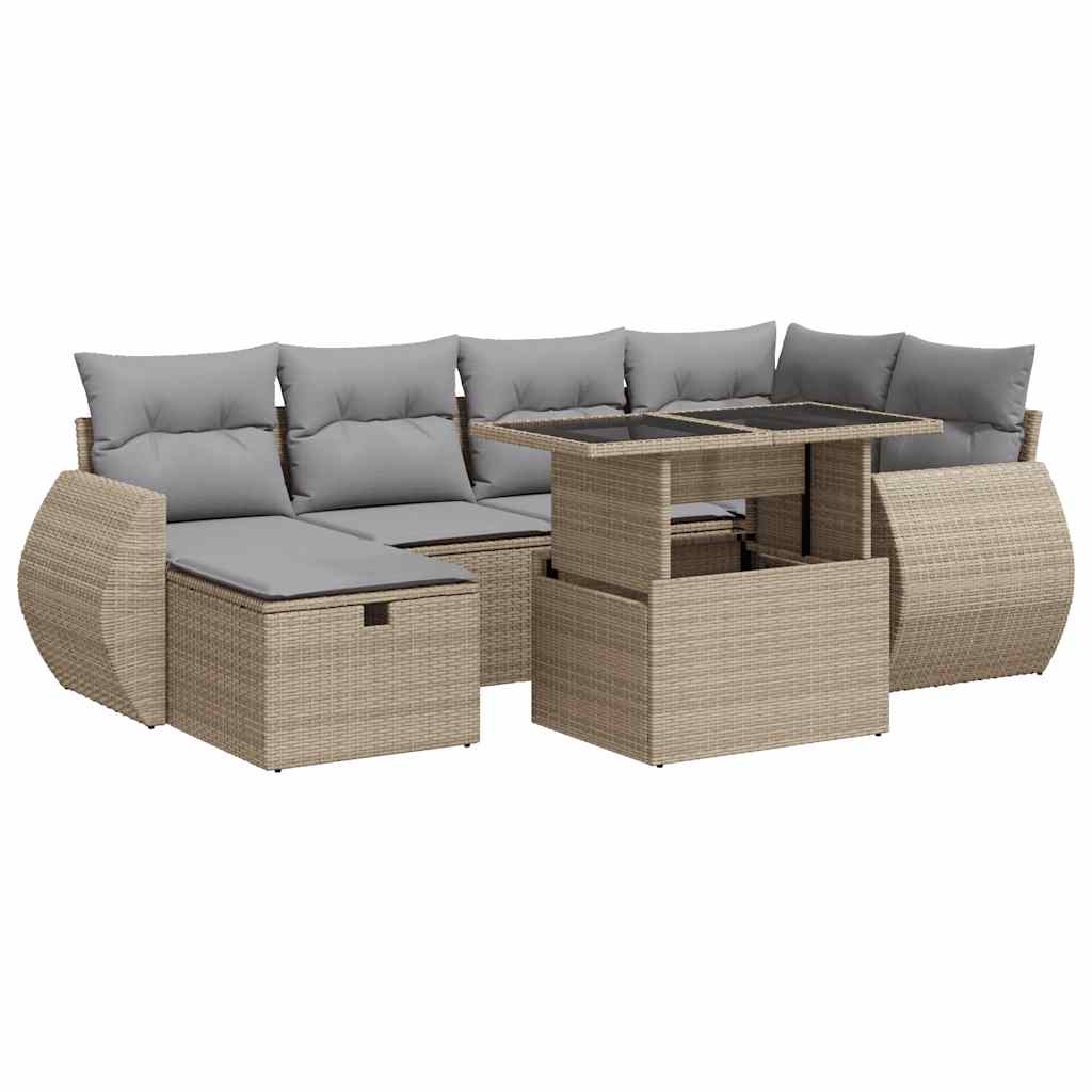 sofasæt til haven 7 dele med hynder polyrattan beige