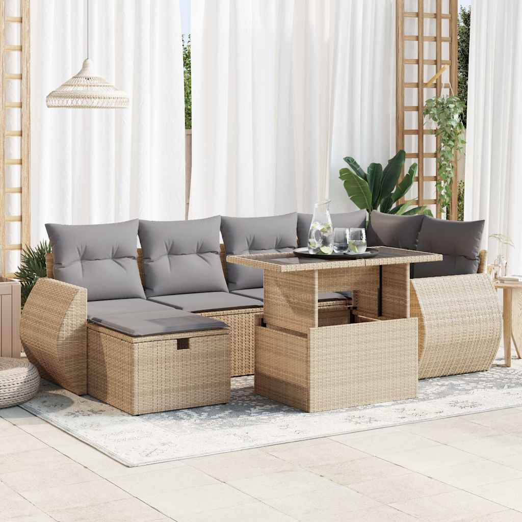 sofasæt til haven 7 dele med hynder polyrattan beige